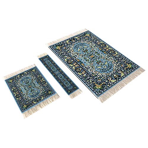Set Teppich Mauspad Untersetzer und Lesezeichen | Büro Zubehör | Orientalischer Mini Teppich Computer Zubehör (Blau) (Blau) von Inusitus