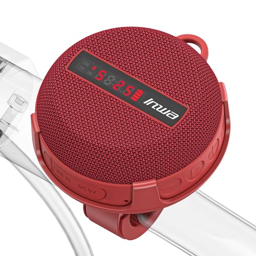 Inwa Bluetooth Fahrrad Lautsprecher, 5w8H IPX7 Ausgestattet Fahrradständer, Karabinerhaken, Eingebautes Mikrofon, hält Feuchtigkeit Stand Wasserdicht und Stoßfest für Outdoor Radfahren(Rot) von Inwa