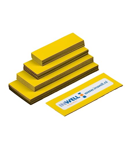 Inwell - Magnetetiketten in Farbe Gelb | 15 mm | Länge 80 mm | 100 Stück | Magnetische Etiketten | Magnetisches Band | Magneten beschriftbar | Magnetstreifen beschreibbar von Inwell