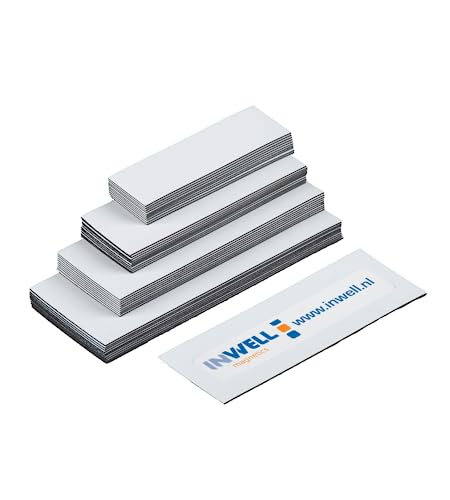 Inwell - Magnetetiketten in Farbe Weiß | 25 mm | Länge 60 mm | 100 Stück | Magnetische Etiketten | Magnetisches Band | Magneten beschriftbar | Magnetstreifen beschreibbar von Inwell