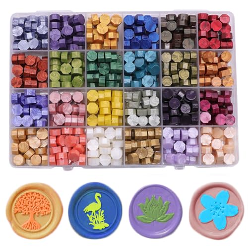 Wachs-Siegel-Perlen, Ioggtser 24 Farben Wachs-Siegel-Perlen-Set mit 600PCS Wachs Siegel-Perlen, Siegellackperlen für Wachs-Siegel-Stempel-Siegel(24 Bright Colors Series) von Ioggtser