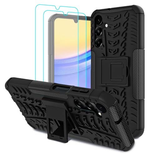 Iokmax Hülle für Samsung Galaxy A15 4G/5G mit 2 Stück Schutzfolie Stoßfest Schutzhülle Kratzfest Handyhülle Case Cover mit Faltbar Ständer, Robust Fallschutz Phone Case für Galaxy A15, Schwarz Iokmax Hülle für Samsung Galaxy A15 4G/5G mit 2 Stück Schutzfolie Stoßfest Schutzhülle Kratzfest Handyhülle Case Cover mit Faltbar Ständer, Robust Fallschutz Phone Case für Galaxy A15, Schwarz von Iokmax