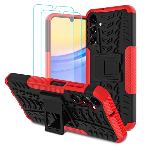 Iokmax Hülle für Samsung Galaxy A15 4G/5G mit 2 Stück Schutzfolie Stoßfest Schutzhülle Kratzfest Handyhülle Case Cover mit Faltbar Ständer, Robust Fallschutz Phone Case für Galaxy A15, Rot Iokmax Hülle für Samsung Galaxy A15 4G/5G mit 2 Stück Schutzfolie Stoßfest Schutzhülle Kratzfest Handyhülle Case Cover mit Faltbar Ständer, Robust Fallschutz Phone Case für Galaxy A15, Rot von Iokmax