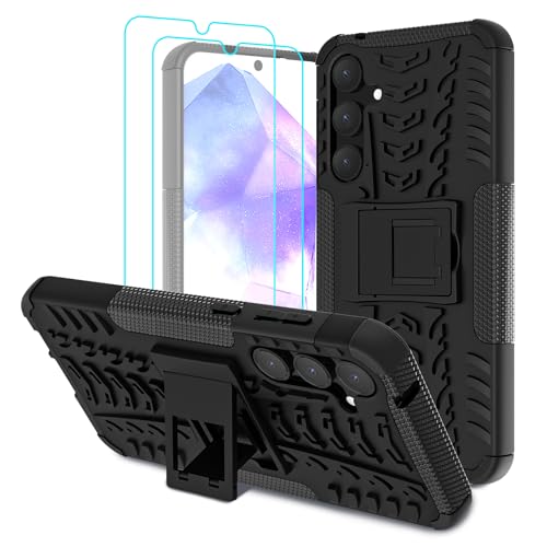 Iokmax Hülle für Samsung Galaxy A55 5G mit 2 Stück Schutzfolie Stoßfest Schutzhülle Kratzfest Handyhülle Case Cover mit Faltbar Ständer, Robust Fallschutz Phone Case für Galaxy A55, Schwarz Iokmax Hülle für Samsung Galaxy A55 5G mit 2 Stück Schutzfolie Stoßfest Schutzhülle Kratzfest Handyhülle Case Cover mit Faltbar Ständer, Robust Fallschutz Phone Case für Galaxy A55, Schwarz von Iokmax