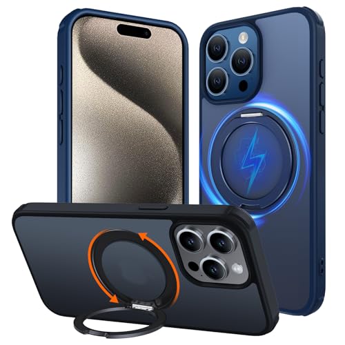 Iokmax für iPhone 15 Pro Max Hülle mit Magnetisch Ring Ständer kompatibel mit MagSafe, Militärnorm Schutzhülle Stoßfeste Kratzfeste Handyhülle mit 360° Drehbar Ständer 15 Pro Max Case Blau von Iokmax