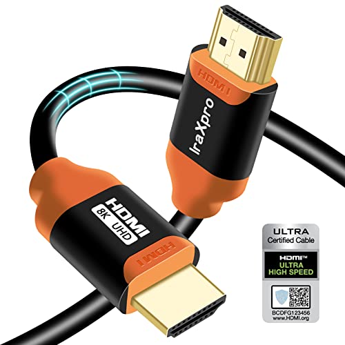 IraXpro HDMI Kabel,HDMI 2.1 Kabel Zertifiziert 8K HDMI Kabel 3M,Ultra High Speed 48Gbps Mit Ethernet,Unterstützung 8K@60Hz,4K@120Hz,3D,Dynamisches HDR,Kompatibles TV,Projektor,PS5,Xbox,PC(Orange 3M) von IraXpro