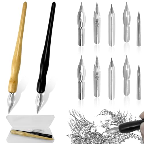 Federhalter und Halter Set, Federn Federhalter, 125mm Zeichnung Comic Pen Nib Holder, Schreibfeder Kalligraphie Stift Set mit 5 verschiedenen Federn, Federhalter für Comics Kalligraphie (2 Farben) von Irenwarl
