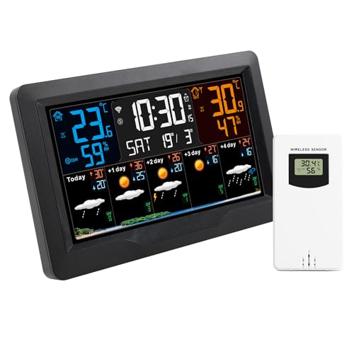 FJ3390TY-A WLAN-Smart-Wetterstation mit Uhr, Innen- und Außentemperatur- und Luftfeuchtigkeitsmesser, multifunktionaler großer Farbbildschirm, Wetteruhr, Temperatur- und Luftfeuchtigkeitsmesser mit 1 FJ3390TY-A WLAN-Smart-Wetterstation mit Uhr, Innen- und Außentemperatur- und Luftfeuchtigkeitsmesser, multifunktionaler großer Farbbildschirm, Wetteruhr, Temperatur- und Luftfeuchtigkeitsmesser mit 1 von Irfora