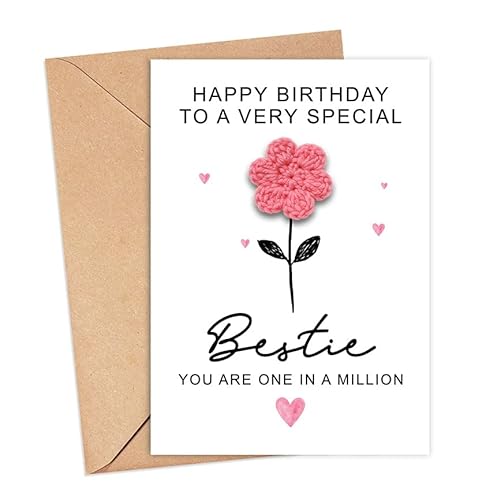 IrmaShops Bestie Geburtstagskarte, handgefertigt, gehäkelt, Aufschrift "Happy Birthday Besties", Geschenk zum Geburtstag, Aufschrift "To A Very Special Bestie You Are One In A Million" IrmaShops Bestie Geburtstagskarte, handgefertigt, gehäkelt, Aufschrift "Happy Birthday Besties", Geschenk zum Geburtstag, Aufschrift "To A Very Special Bestie You Are One In A Million" von IrmaShops