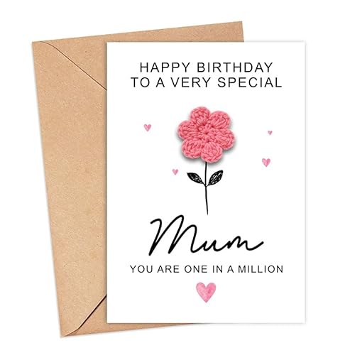 IrmaShops Geburtstagskarte für Mütter, handgefertigt, gehäkelte Blume, "Happy Birthday Mums", Geschenk für besondere Mütter, Andenken, Geburtstagsgeschenk – "To A Very Special Mummy You Are One In A IrmaShops Geburtstagskarte für Mütter, handgefertigt, gehäkelte Blume, "Happy Birthday Mums", Geschenk für besondere Mütter, Andenken, Geburtstagsgeschenk – "To A Very Special Mummy You Are One In A von IrmaShops