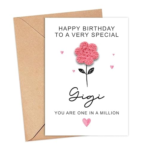 IrmaShops Gigi-Geburtstagskarte mit Blumenmotiv, handgefertigt, gehäkelte Blume, Happy Birthday Gigis Karte, besonderes Gigi-Andenken, Geburtstagsgeschenk – To A Very Special Gigi You Are One In A IrmaShops Gigi-Geburtstagskarte mit Blumenmotiv, handgefertigt, gehäkelte Blume, Happy Birthday Gigis Karte, besonderes Gigi-Andenken, Geburtstagsgeschenk – To A Very Special Gigi You Are One In A von IrmaShops