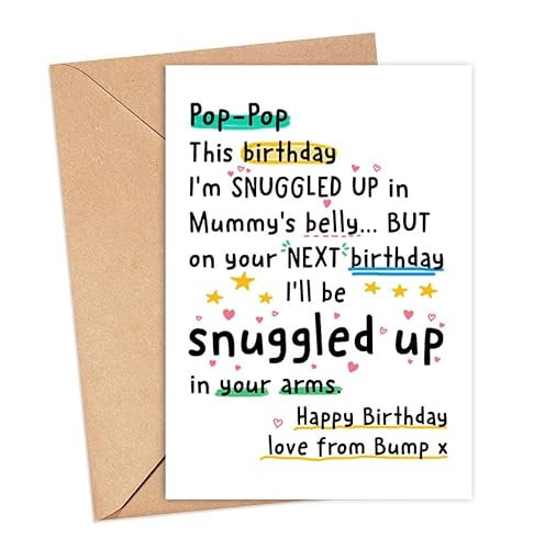 IrmaShops Pop-Pop – Love From The Bump Geburtstagskarte – Next Birthday I'll Be Snuggled Up In Your Arms – Pop-Pop To Be Karte – Geburtstagskarte von The Bump – Pop-Pop-Bday-Karten – Special Daddy von IrmaShops