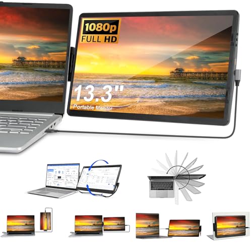 Iryreafer Laptop Screen Extender, 13.3 Zoll Mini Game Monitor 360° Drehbar Ansteckbar Tragbar Monitor Extender für Laptop, Kompatibel mit Mac, PC, Chrom, Stromversorgung über USB oder Mini HDMI Iryreafer Laptop Screen Extender, 13.3 Zoll Mini Game Monitor 360° Drehbar Ansteckbar Tragbar Monitor Extender für Laptop, Kompatibel mit Mac, PC, Chrom, Stromversorgung über USB oder Mini HDMI von Iryreafer