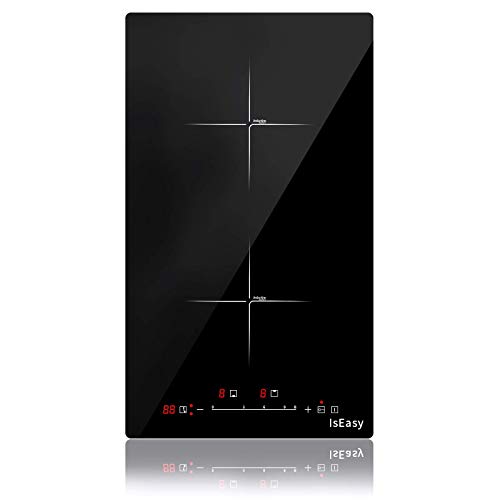 Domino Induktionskochfeld, lsEasy Induktionskochplatte mit 2 Kochzonen/ 3400W/29.5cm/Stecker, Einbau 3400W. 1-99Min Timer, Touch-Steuerung,9 Heizstufen, Booster-Funktion, 220-240V von IsEasy