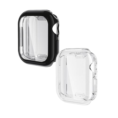 2 Stück Hülle mit Schutzfolie Kompatibel mit Apple Watch 10 42mm/46mm, Flexible TPU Schutzhülle Anti-Kratzfest Vollschutz Gehäuse (Schwarz/Klar) von IsMoon