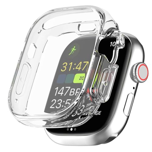 Hülle mit Schutzfolie Kompatibel mit Apple Watch Ultra 3 49mm, Flexible TPU Schutzhülle Anti-Kratzfest Vollschutz Gehäuse für Apple Watch Ultra 3/Ultra 2/Ultra 49mm (Klar) von IsMoon