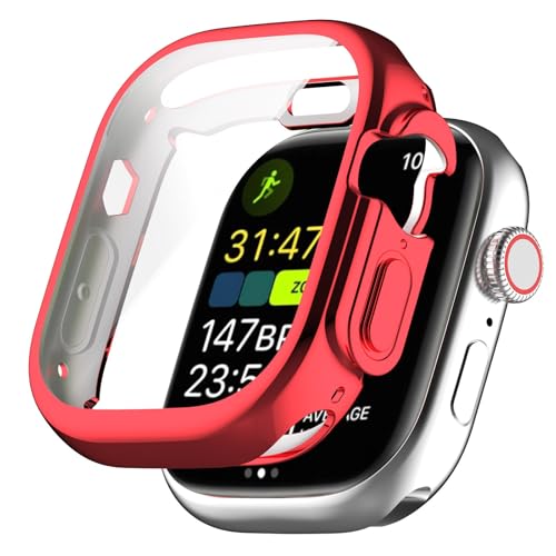 Hülle mit Schutzfolie Kompatibel mit Apple Watch Ultra 3 49mm, Flexible TPU Schutzhülle Anti-Kratzfest Vollschutz Gehäuse für Apple Watch Ultra 3/Ultra 2/Ultra 49mm (Rot) von IsMoon