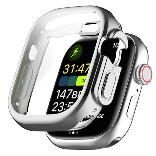 Hülle mit Schutzfolie Kompatibel mit Apple Watch Ultra 3 49mm, Flexible TPU Schutzhülle Anti-Kratzfest Vollschutz Gehäuse für Apple Watch Ultra 3/Ultra 2/Ultra 49mm (Silber) von IsMoon