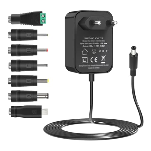 12V 2A Netzteil, Isisyu LED Trafo 12V Netzteil AC zu DC Adapter mit 7 DC Steckern, 12 Volt Netzteil Power Supply für LED Strip, CCTV Kamera, Router, Radio, Externe Festplatte, Yamaha Keyboard von Isisyu