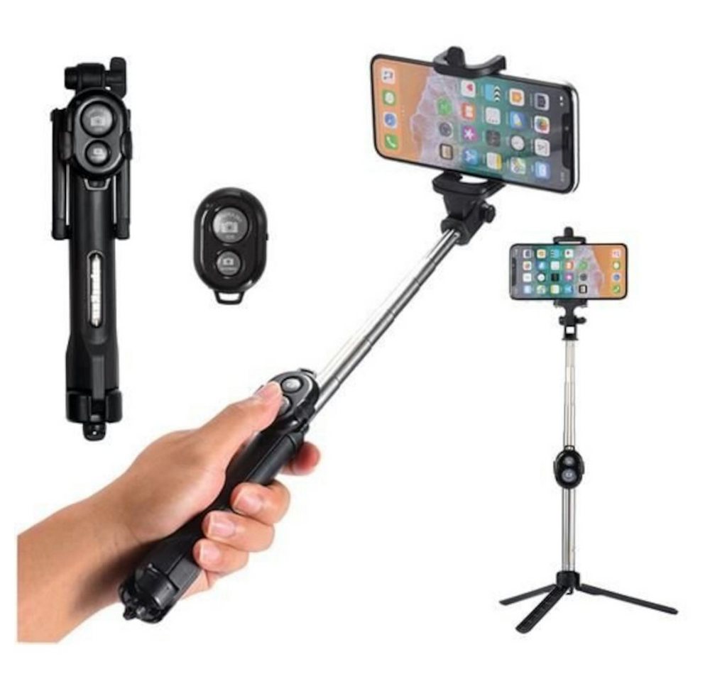 ISO TRADE 3 in 1 Fotostativ Handstativ (Bluetooth Selfie Stick für iPhone SE 11 12 13 Auslöser 65 cm) von Iso Trade