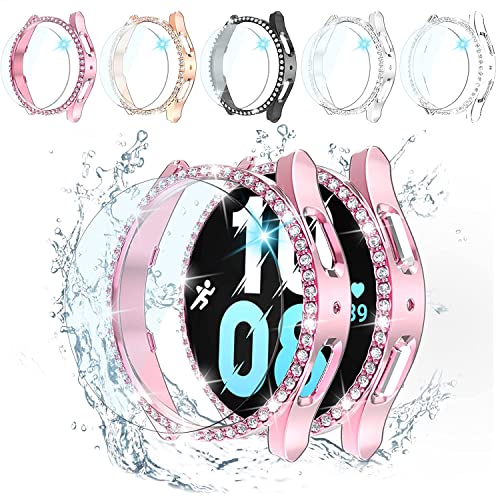 [5+5 Pack] Glitzer Diamant Galaxy Watch 5/4 Abdeckung + Schutzfolie 40mm Gehäuse, 5 gehärtetes Glas und 5 harte PC Bumper Gehäuse Bling Kristall Frauen Zubehör für Galaxy Watch 4 5 Serie (40mm) von Issinlky