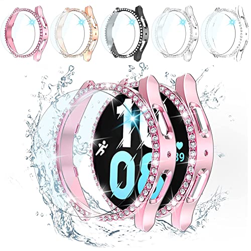 [5+5 Pack] Glitzer Diamant Galaxy Watch 5/4 Abdeckung + Schutzfolie 40mm Gehäuse, 5 gehärtetes Glas und 5 Harte PC Bumper Gehäuse Bling Kristall Frauen Zubehör für Galaxy Watch 4 5 Serie (40mm) von Issinlky