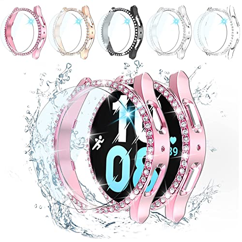 [5+5 Pack] Glitzer Diamant Galaxy Watch 5/4 Abdeckung + Schutzfolie 44mm Gehäuse, 5 gehärtetes Glas und 5 harte PC Bumper Gehäuse Bling Kristall Frauen Zubehör für Galaxy Watch 4 5 Serie (44mm) von Issinlky