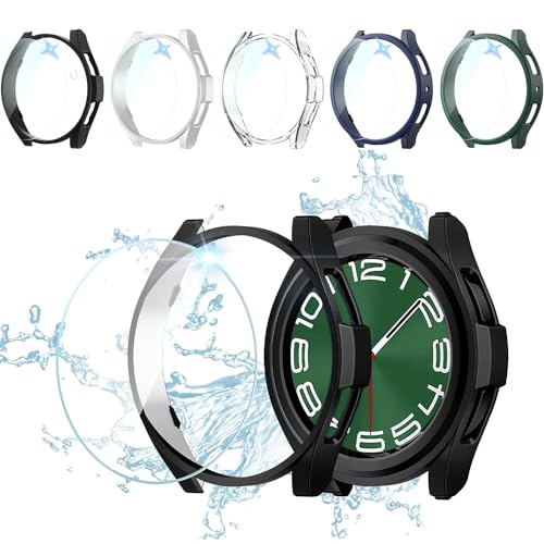 Galaxy Watch 6 Classic Hülle + Schutzfolie 47mm Gehäuse, 5 gehärtetes Glas und 5 Harte PC-Bumper-Hülle Kratzfestes Schutzzubehör für Galaxy Watch 6 Classic (47mm) von Issinlky