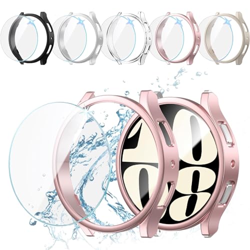 Galaxy Watch 6 Hülle + Schutzfolie 40mm Gehäuse, 5 gehärtetes Glas und 5 Harte PC-Bumper-Hülle Kratzfestes Schutzzubehör für Galaxy Watch 6 (40mm) von Issinlky