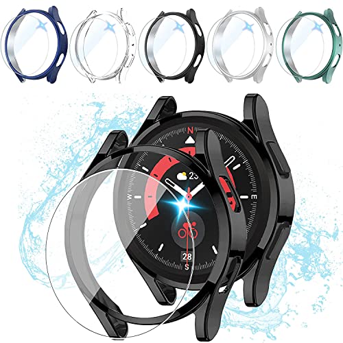 Issinlky [5 + 5 Pack] Galaxy Watch 5 Pro 45 mm Abdeckung + Schutzfolie 45 mm Gehäuse, 5 gehärtetes Glas und 5 harte PC-Bumper-Hülle Anti-Scratch-Schutzzubehör für Galaxy Watch 5 Pro 45 mm von Issinlky