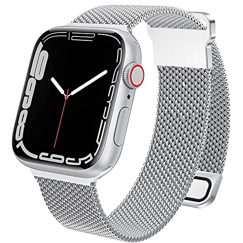 Issinlky Metall armband kompatibel mit Apple Watch 42 mm 44 mm 45 mm 49 mm, Milanese Magnet Edelstahlgewebe armband für iWatch Series 8 7 6 5 4 3 2 1 SE von Issinlky