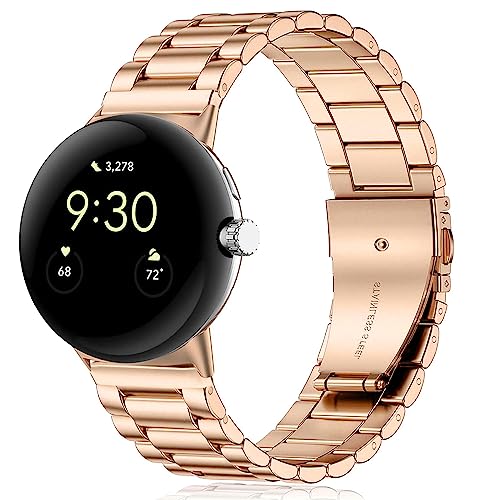 Issinlky Metallband Kompatibel mit Google Pixel Watch, Doppelfaltschließe Einstellbare Edelstahl Metall Business Band für Google Pixel Watch Männer Frauen von Issinlky