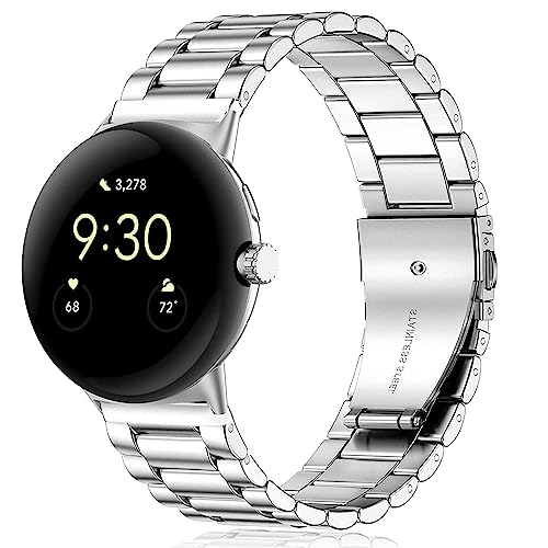 Issinlky Metallband Kompatibel mit Google Pixel Watch, Doppelfaltschließe Einstellbare Edelstahl Metall Business Band für Google Pixel Watch Männer Frauen von Issinlky