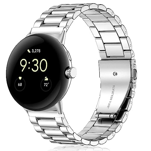 Issinlky Metallband Kompatibel mit Google Pixel Watch, Doppelfaltschließe Einstellbare Edelstahl Metall Business Band für Google Pixel Watch/Google Pixel Watch 2 Männer Frauen von Issinlky