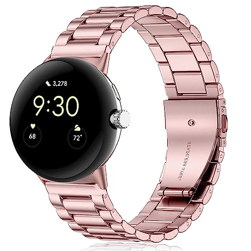 Issinlky Metallband Kompatibel mit Google Pixel Watch, Doppelfaltschließe Einstellbare Edelstahl Metall Business Band für Google Pixel Watch Männer Frauen von Issinlky