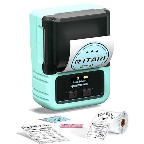 Itari M120 Etikettendrucker - Bluetooth-Etikettendrucker Thermoetikettierer Aufkleber Druckgröße 20-50 mm, Wireless Labeldrucker kompatibel mit Handys und PCs (Grün, mit 1 Rolle Etiketten) von Itari