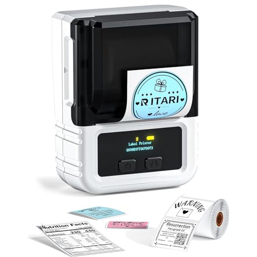 Itari M120 Etikettendrucker - Bluetooth-Etikettendrucker Thermoetikettierer Aufkleber Druckgröße 20-50 mm, Wireless Labeldrucker kompatibel mit Handys und PCs (Weiß, mit 1 Rolle Etiketten) von Itari
