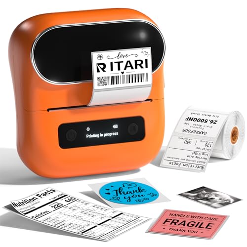 Itari M220 Wireless Thermischer Etikettendrucker, Upgrade 80mm Etikettiergeräte für Zuhause, Büro und kleine Unternehmen, adress drucker kompatibel mit iOS & Android, mit 1 Rolle Etiketten (Orange) von Itari