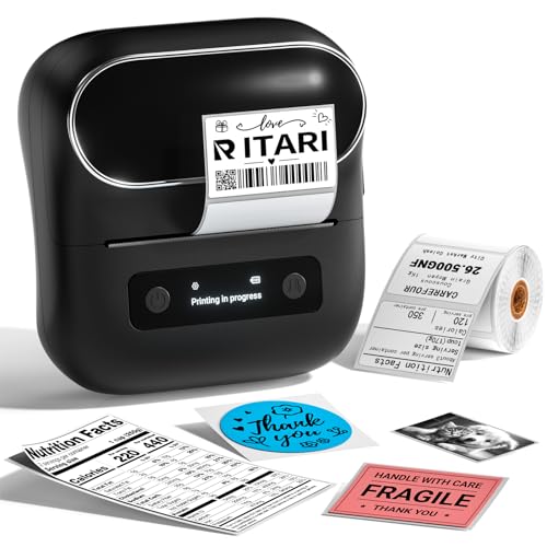 Itari M220 Wireless Thermischer Etikettendrucker, Upgrade 80mm Etikettiergeräte für Zuhause, Büro und kleine Unternehmen, adress drucker kompatibel mit iOS & Android, mit 1 Rolle Etiketten (Schwarz) von Itari