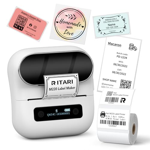 Itari M220 Wireless Thermischer Etikettendrucker, Upgrade 80mm Etikettiergeräte für Zuhause, Büro und kleine Unternehmen, adress drucker kompatibel mit iOS & Android, mit 1 Rolle Etiketten (Weiß) von Itari