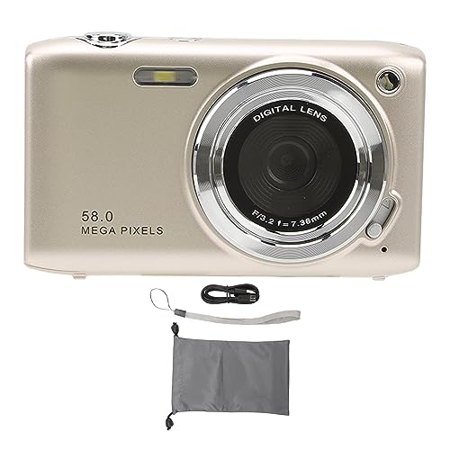 High Definition, 2,88-Zoll-Bildschirm, 58 MP 4K HD-Videokamera, Multifunktional, Digitale Makro-Videokamera mit Fester Brennweite für Nacht, Sport, Versammlungen, Strände (Gold) von Itonash
