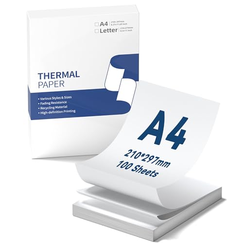 ItriAce Faltbares Thermopapier A4, Thermodruckerpapier, Kompatibel mit M832 und anderen tragbaren A4-Druckern, 210x297mm - 100 Blatt von ItriAce