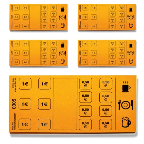 250 Blatt VERZEHRKARTEN | Abstreich-Wertmarken | 10,00 Euro Wert | 5 Blöcke à 50 Blatt | ORANGE von IvEnt.Box