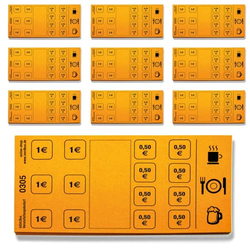 500 Blatt VERZEHRKARTEN | Abstreich-Wertmarken | 10,00 Euro Wert | 10 Blöcke à 50 Blatt | ORANGE von IvEnt.Box