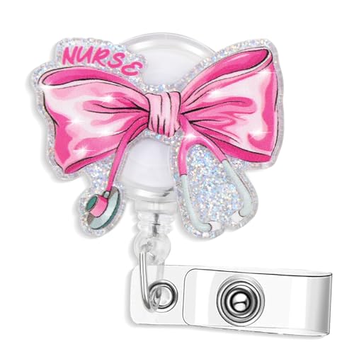 Ausweishalter für Krankenschwestern, glitzernd, rosa Schleife, einziehbar, Ausweishalter mit robustem Clip, Krankenschwester-Zubehör für medizinisches Personal, RN, Arzt, Lehrer, Büro, Krankenhaus Ausweishalter für Krankenschwestern, glitzernd, rosa Schleife, einziehbar, Ausweishalter mit robustem Clip, Krankenschwester-Zubehör für medizinisches Personal, RN, Arzt, Lehrer, Büro, Krankenhaus von Ivarunner