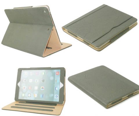 Iverson Big iPad Mini tan Leder Wallet Cover Case kompatibel mit kostenloser Displayschutzfolie und Reinigungstuch grau von Iverson