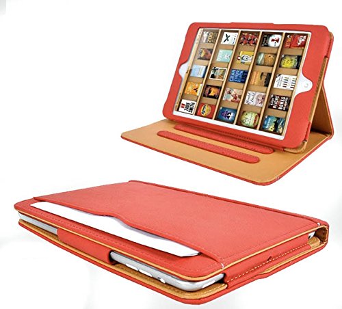 Iverson Schutzhülle für iPad Mini, Leder, mit Displayschutzfolie und Reinigungstuch, Hellbraun, Rot von Iverson