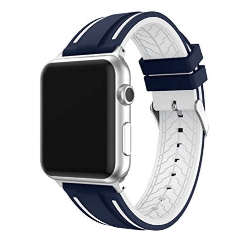 Apple Watch Armband 42mm/44mm Ersatz iWatch Armband Verstellbarer Silikon-Armband für Apple, IvyLife Flexibles und Atmungsaktives Sportarmband für Apple Watch Series 1 / 2 / 3 / 4 (2#-Schwarz+Blau) von IvyLife
