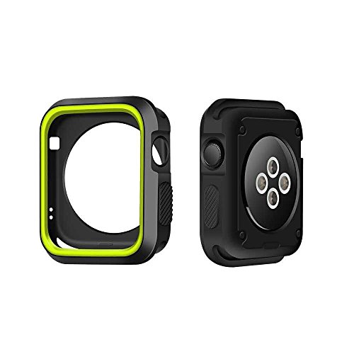 IvyLife Apple Watch Hülle 42mm für iWatch Series 1/2/3 Apple Watch Silikon Schutzhülle Case Weiche TPU displayschutz Nike+, Schutz vor Stürzen und Stößen Anti-Schock Apple Watch 1/2/3, Schwarz+Gelb von IvyLife