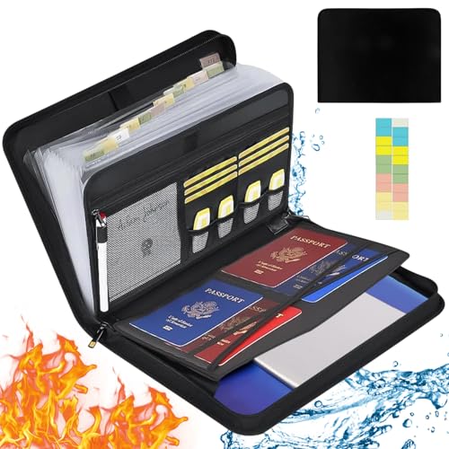 Dokumentenmappe a4, Feuerfeste dokumentenbox, Wasserfeste Dokumententasche mit 13 Fächern und mehreren Fächern für Büro, Hause, Schule, Dokumententasche mit Reißverschluss für Dokumente und Wertsachen von Ixydor